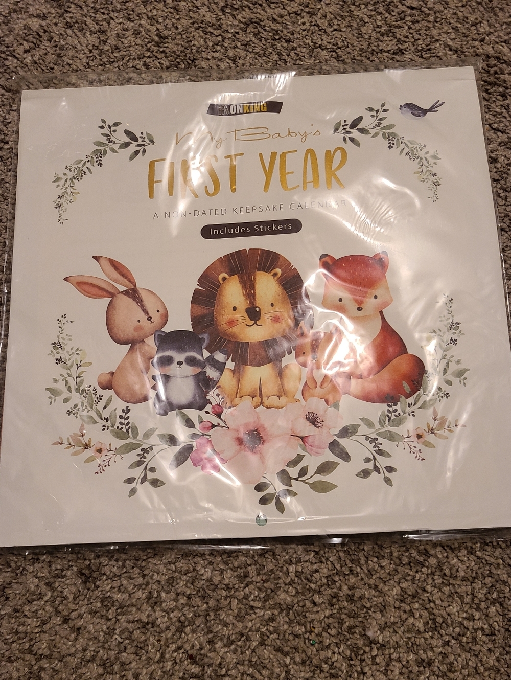 Baby First Year Memory Calendar - Woodland Animals, Mint & Rust Accents